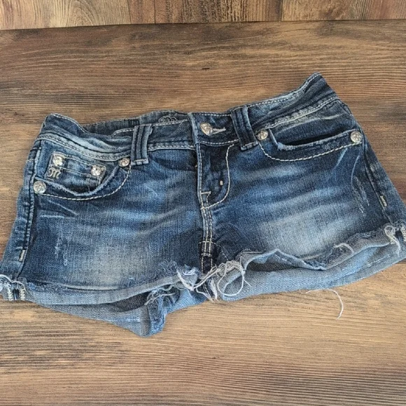 Miss Me Short Embellished Blue Denim Shorts 26 - Picture 2 of 5